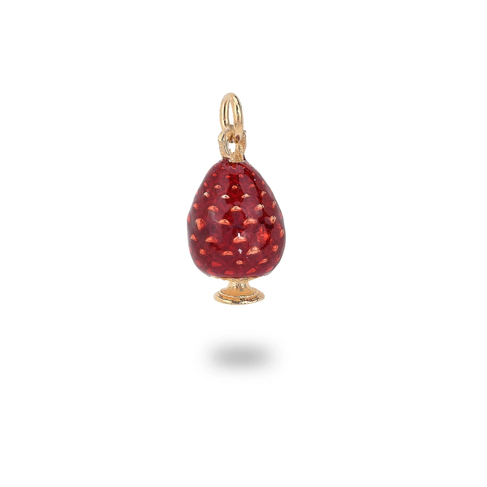 Charm pigna siciliana in argento placcato oro smaltato rosso