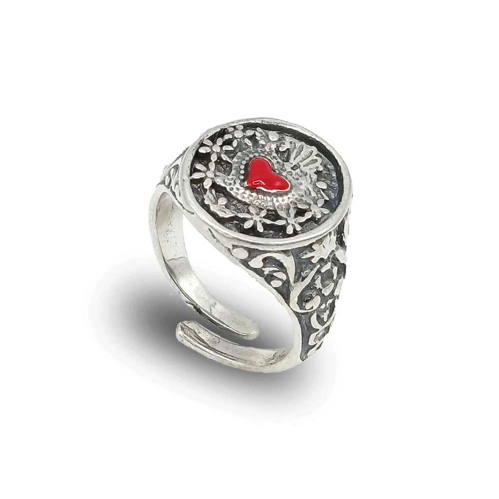 Anello in argento con Cuore Sacro smaltato