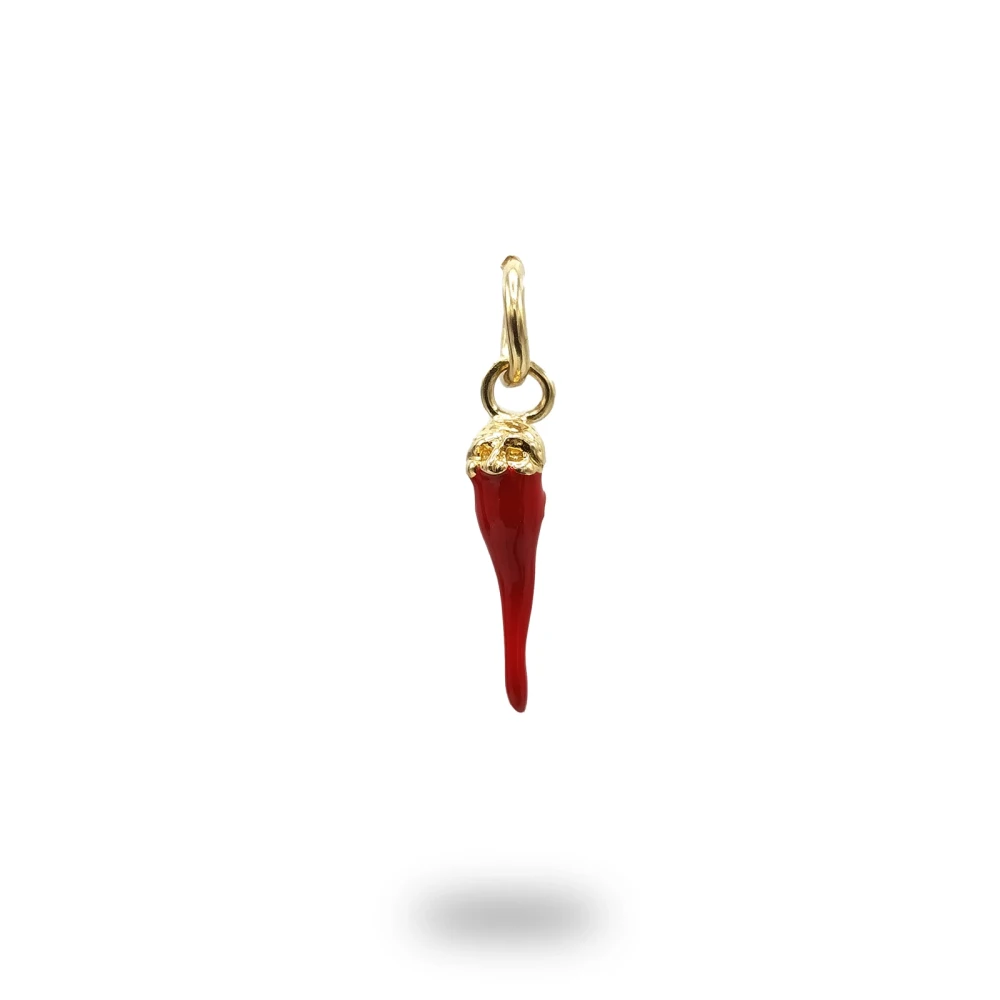 Corno con Pulcinella in argento dorato con smalto rosso