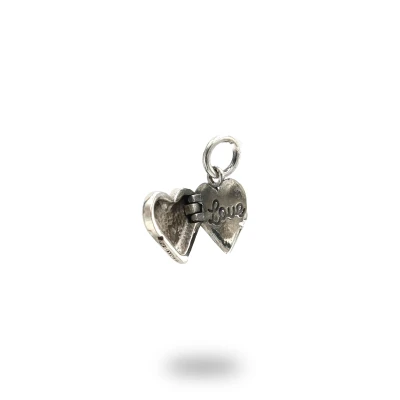 Pendente in argento con cuore apribile e scritta "LOVE"