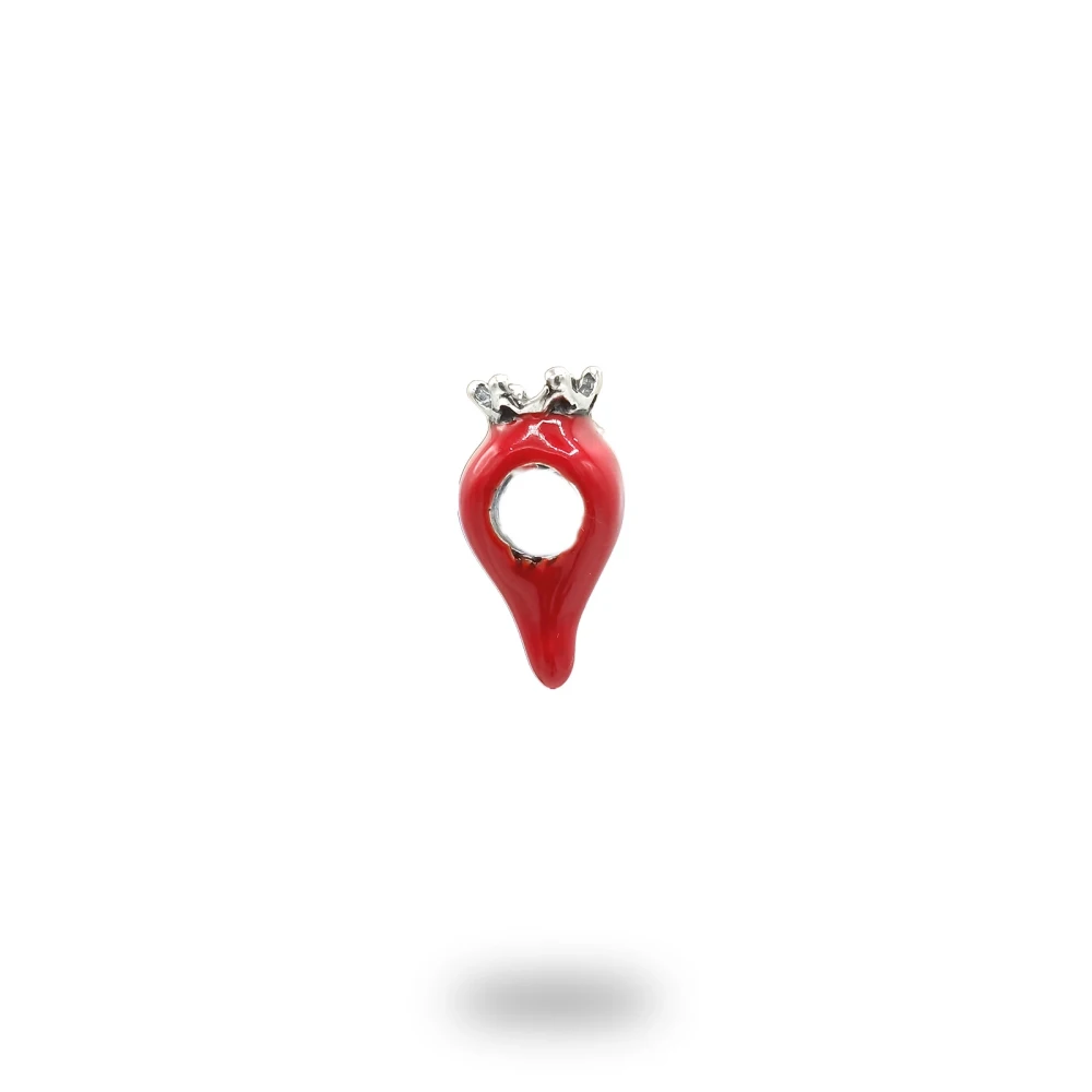 Charm Corno corona forato in argento smaltato rosso