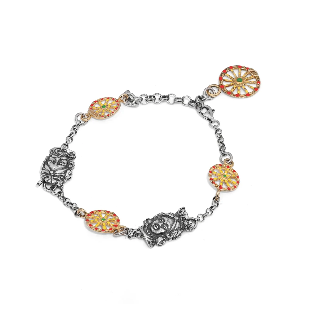 Bracciale in Argento 925% con Mori e Ruota siciliana dorata e smaltata