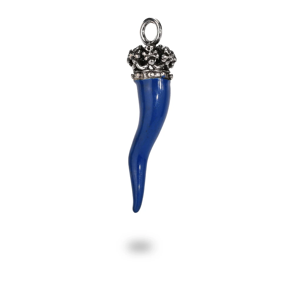 Corno corona borbonica in argento smaltato blu