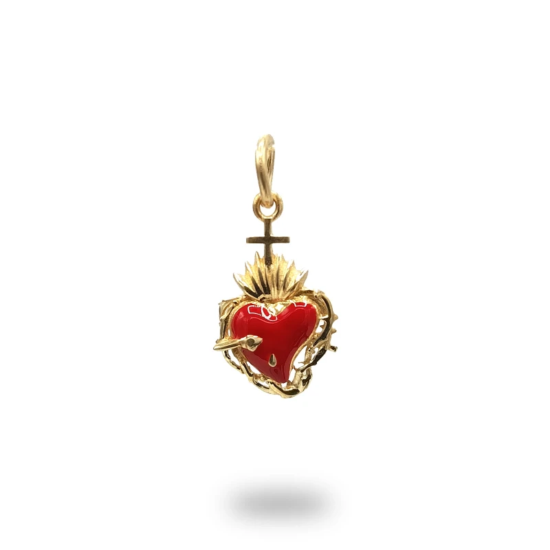 Cuore ex voto con filo spinato in argento dorato e smalto