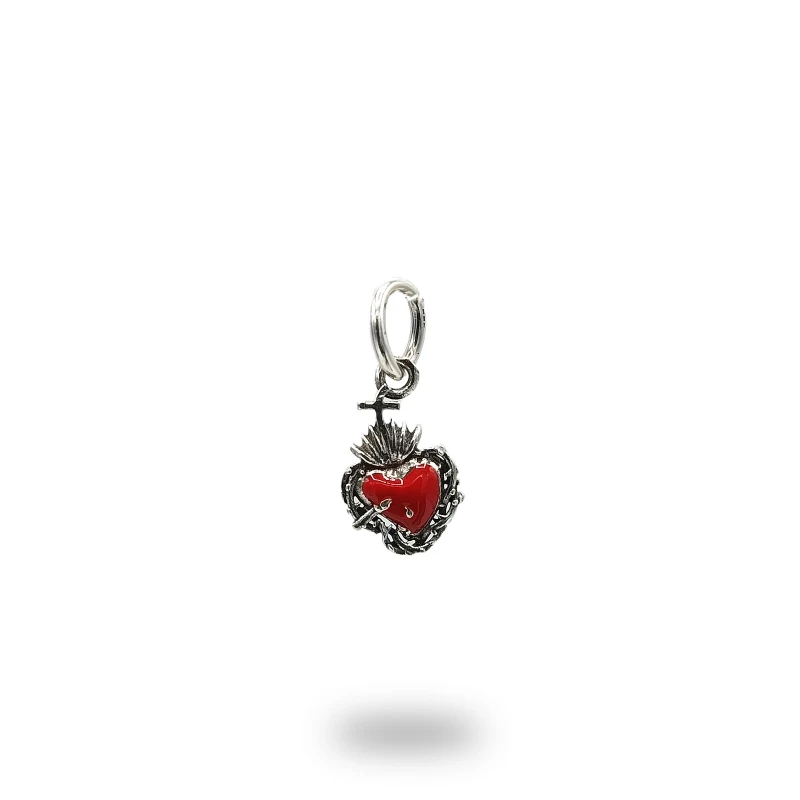 Cuore ex voto con filo spinato in argento e smalto