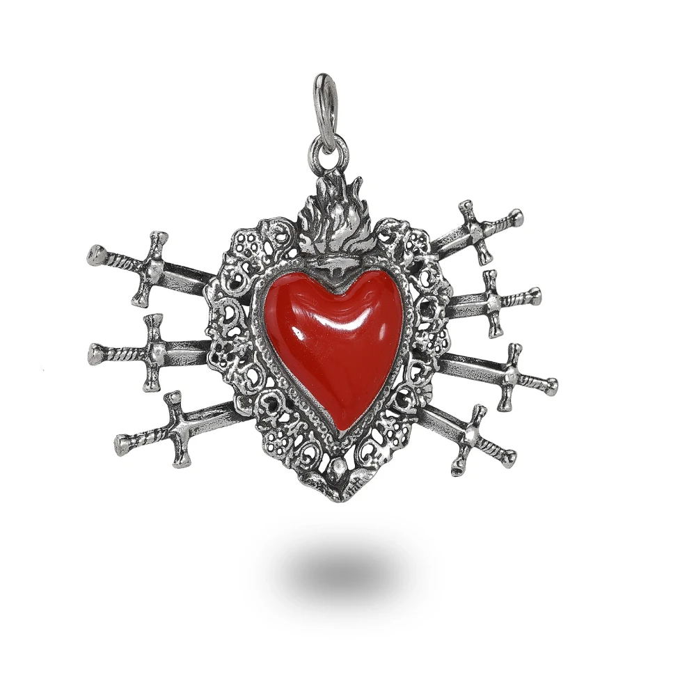 Cuore ex voto con spade in argento smaltato