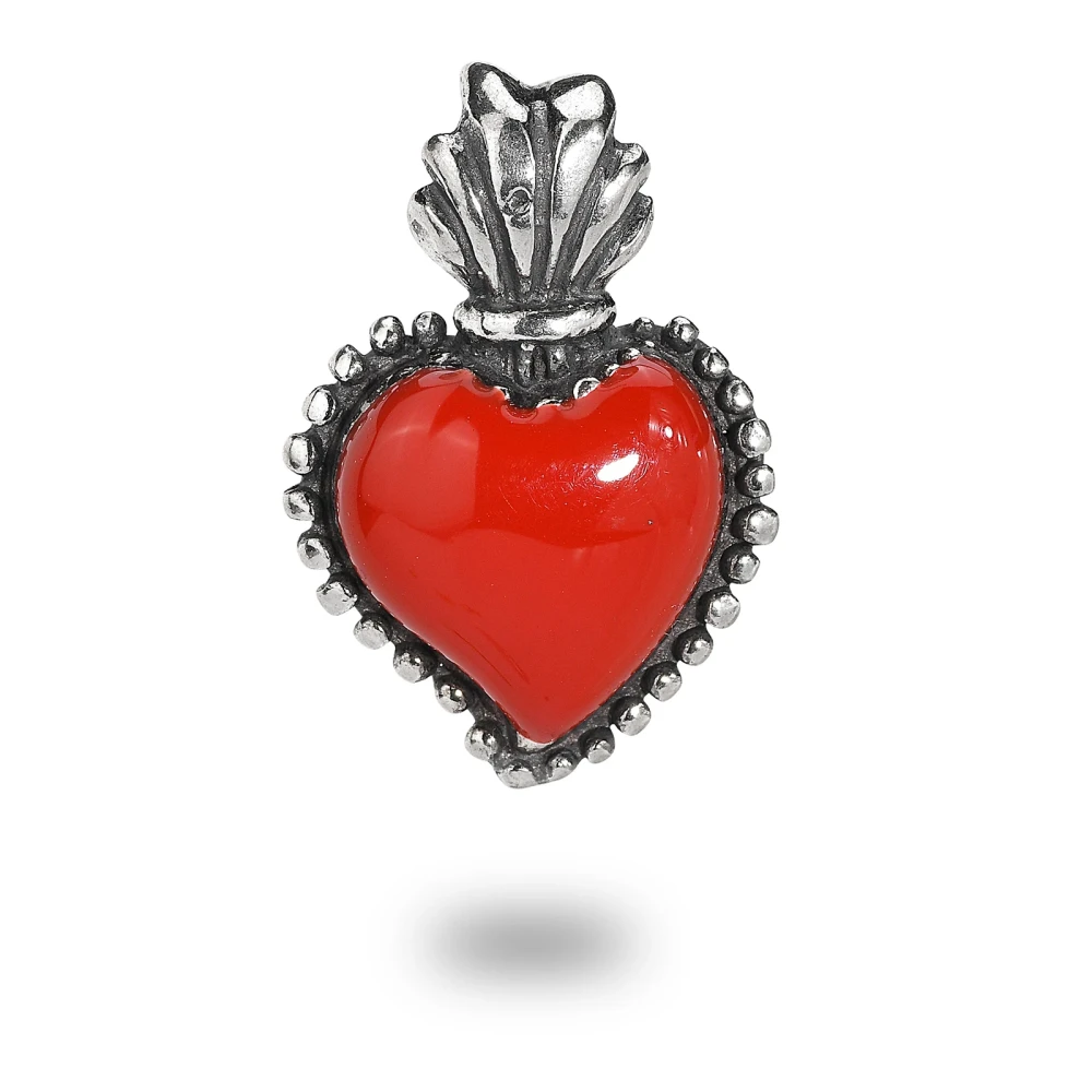 Cuore ex voto in argento e smalto rosso