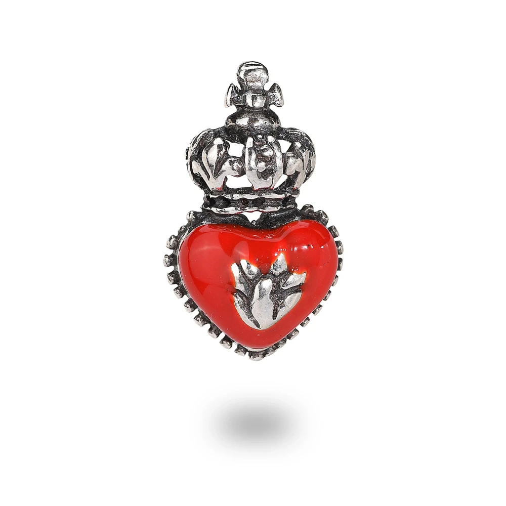 Cuore ex voto in argento brunito e smalto