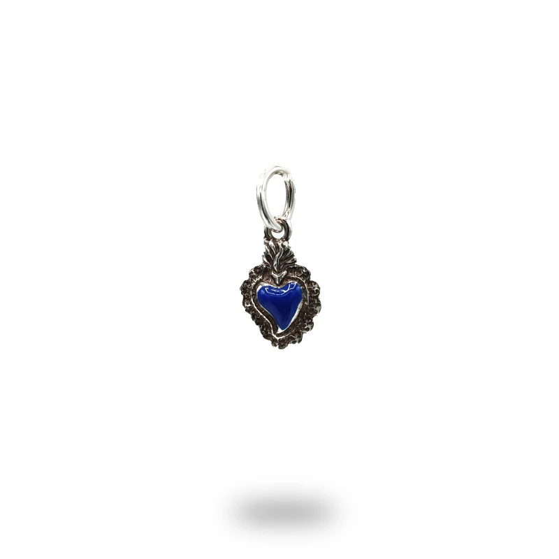 Cuore ex voto in argento e smalto blu