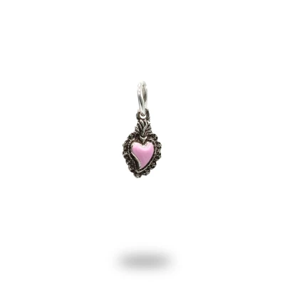 Cuore ex voto in argento e smalto rosa baby