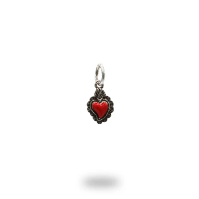 Cuore ex voto in argento e smalto rosso