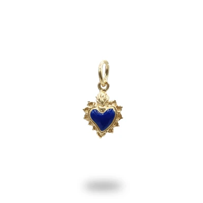 Cuore ex voto in argento dorato con smalto blu