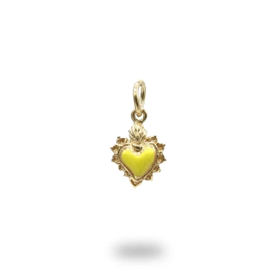 Cuore ex voto in argento dorato con smalto giallo