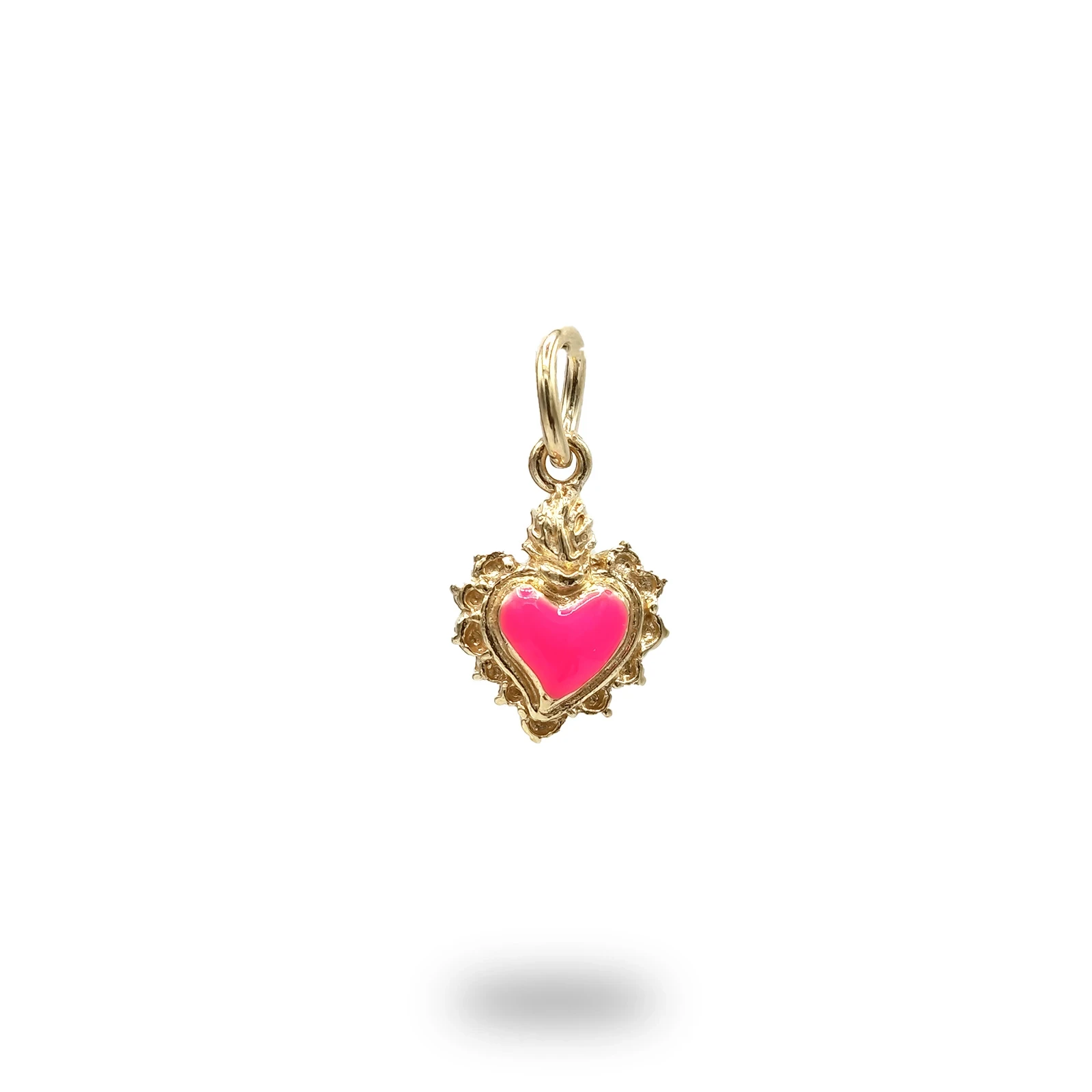 Cuore ex voto in argento dorato con smalto rosa fluo