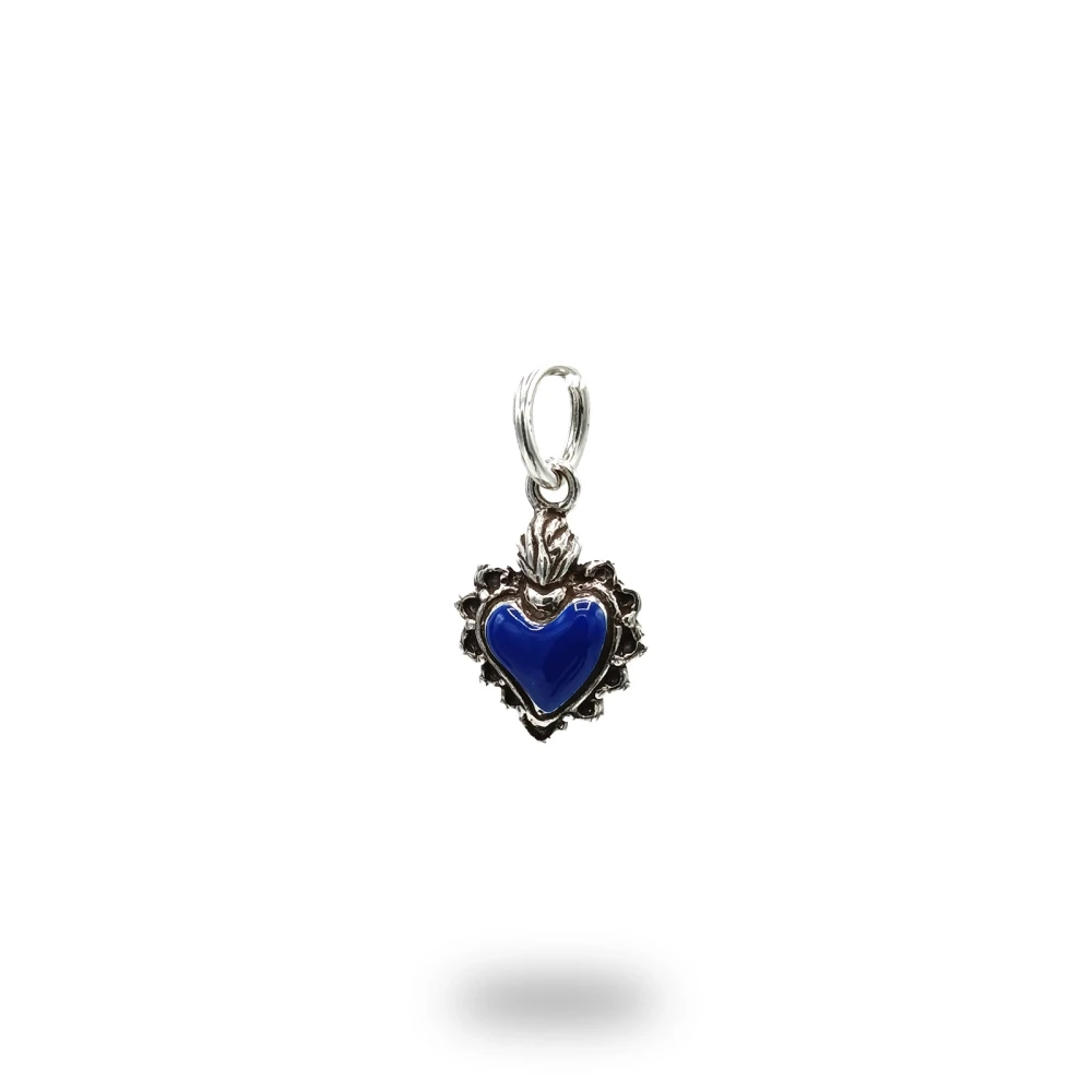 Cuore ex voto in argento con smalto blu