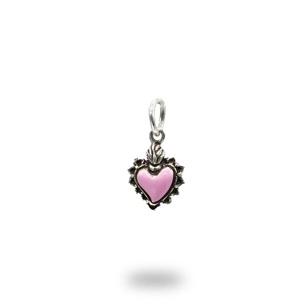 Cuore ex voto in argento con smalto rosa baby