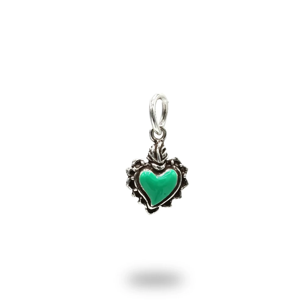 Cuore ex voto in argento con smalto tiffany