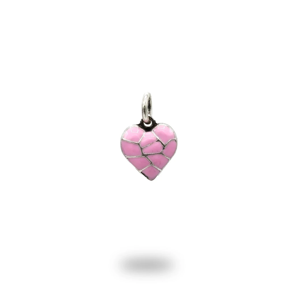 Cuore con sezioni in argento smaltato rosa