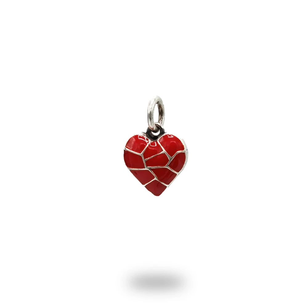 Cuore con sezioni in argento smaltato rosso