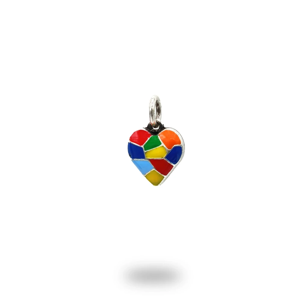 Cuore con sezioni in argento smaltato multicolor