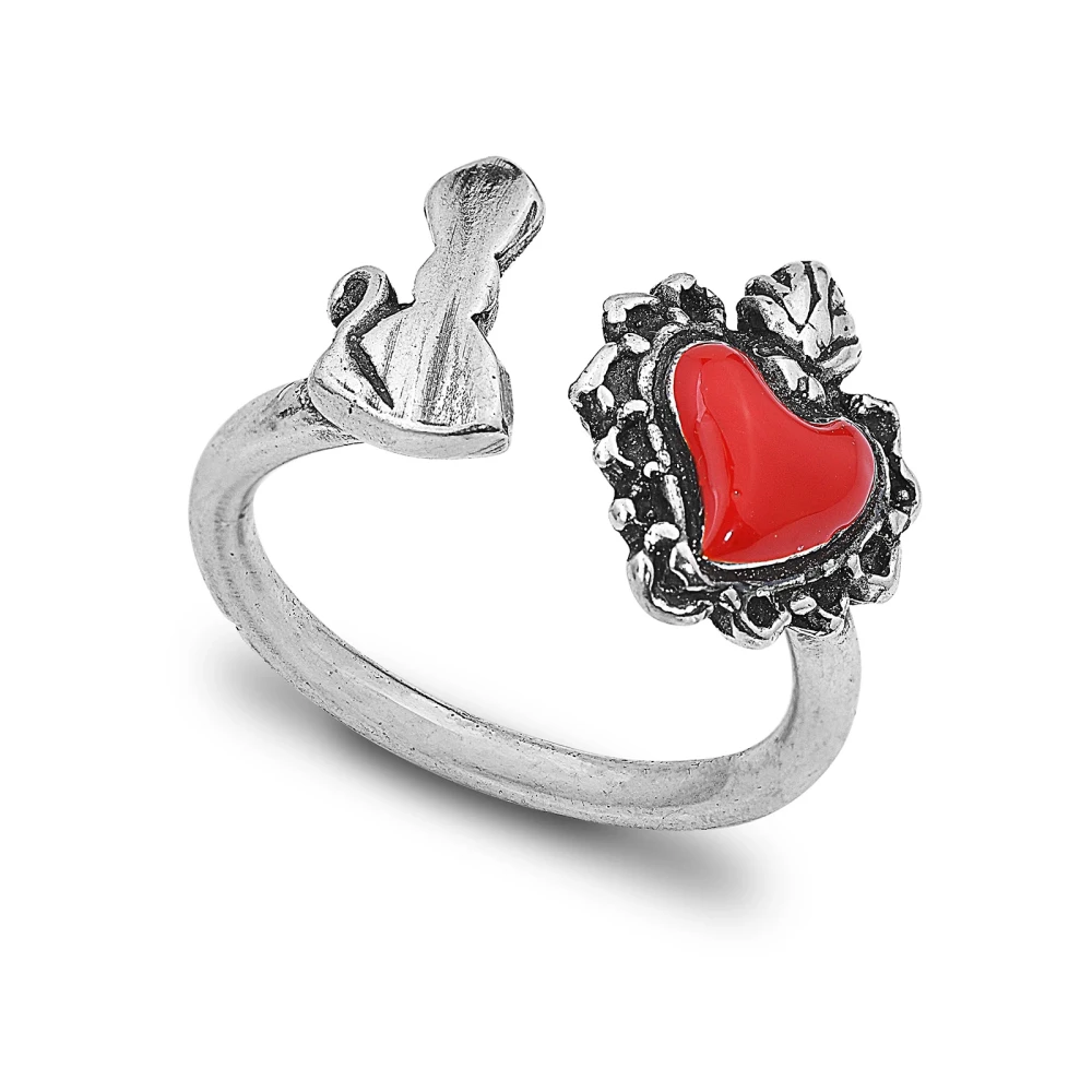 Anello in argento con Cuore Sacro e San Gennaro