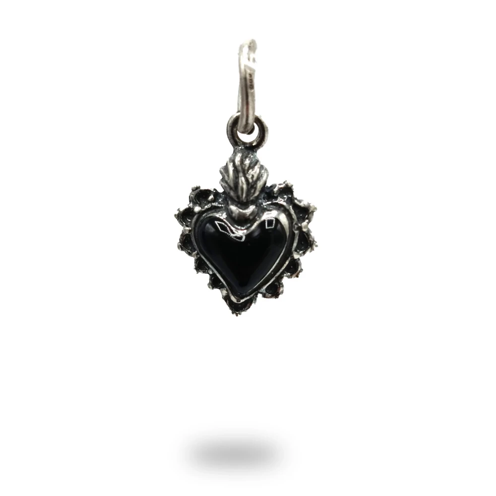 Pendente cuore ex voto in argento smaltato nero