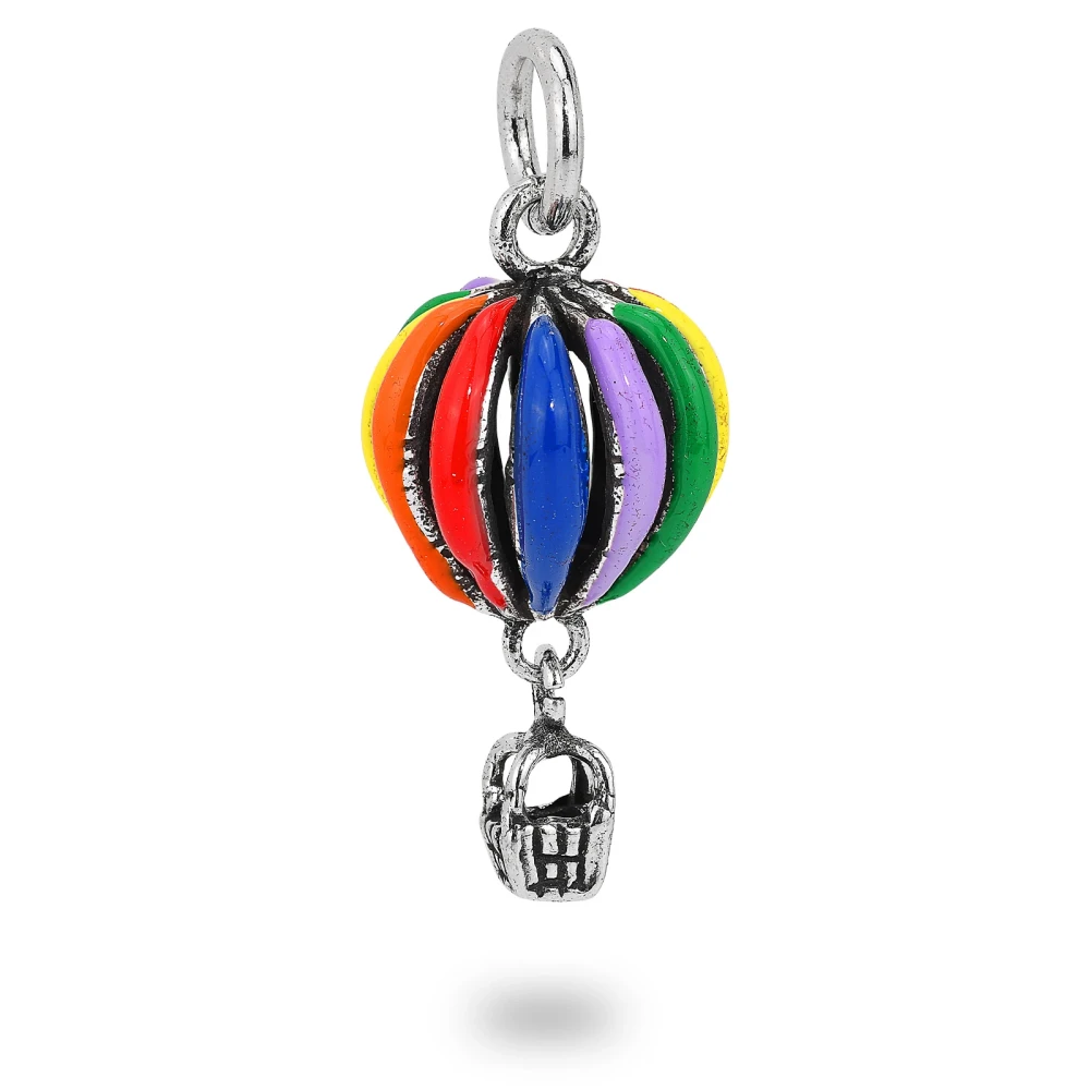 Charm mongolfiera in argento smaltato multicolore