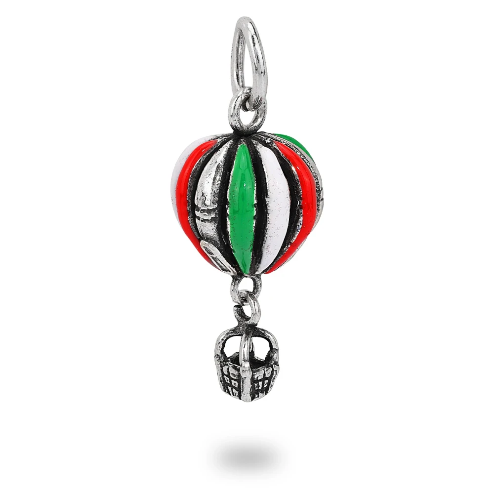 Charm mongolfiera in argento smaltato bandiera Italiana