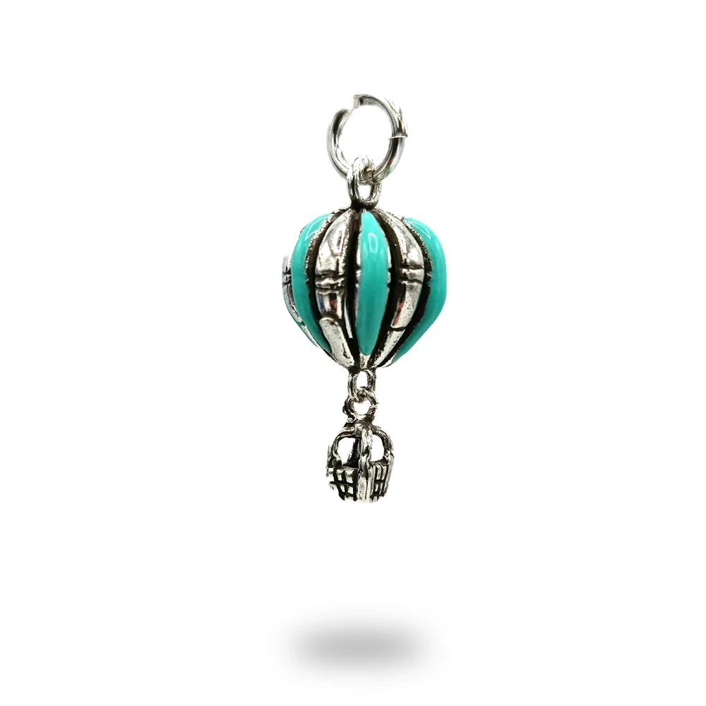 Charm mongolfiera in argento con smalto turchese