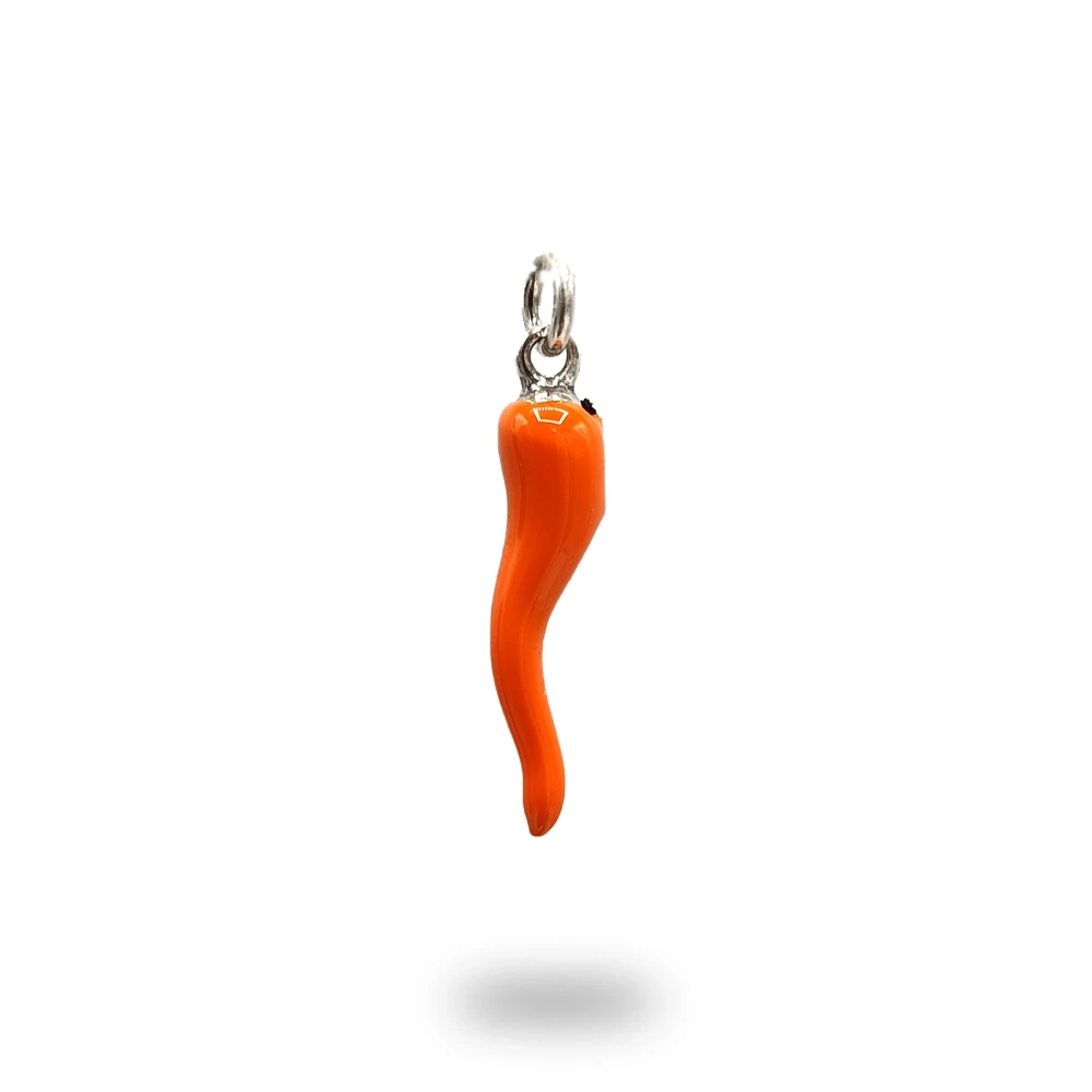 Corno in argento con smalto arancio