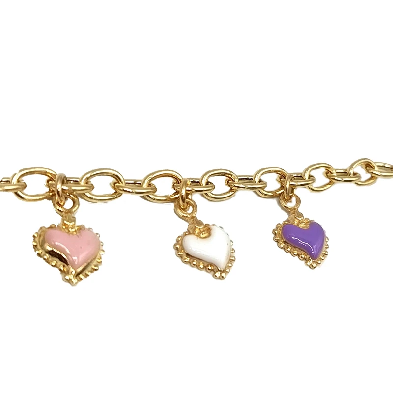 Bracciale in argento placcato oro con cuori ex voto smaltati