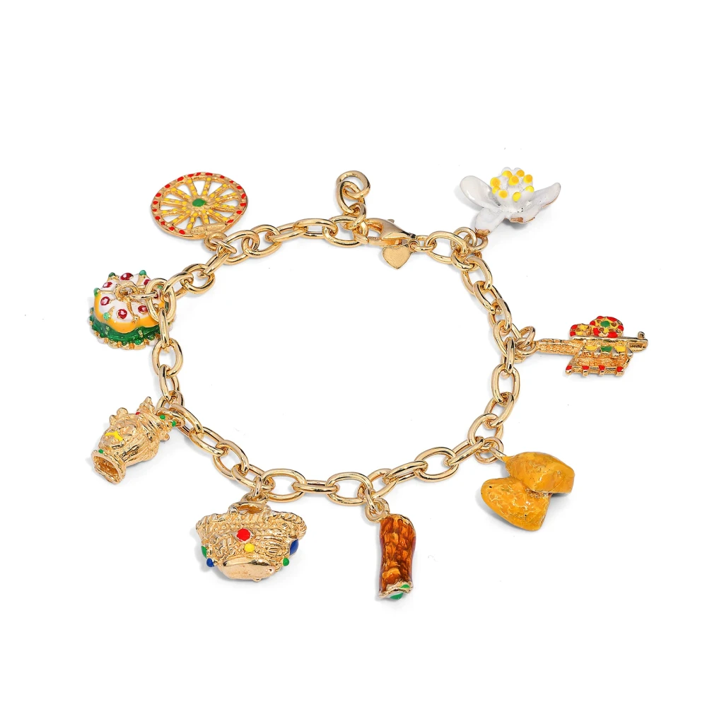 Bracciale in argento dorato con charms siciliani smaltati