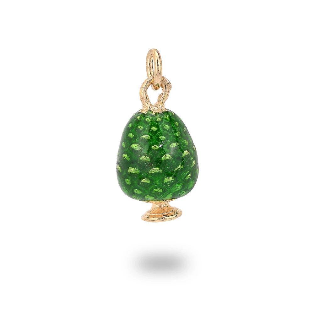 Charm pigna siciliana in argento placcato oro smaltato verde