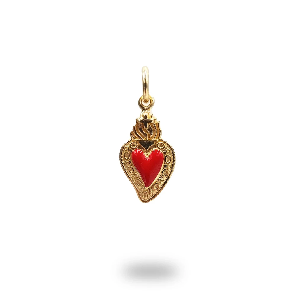 Cuore ex voto in argento dorato con smalto