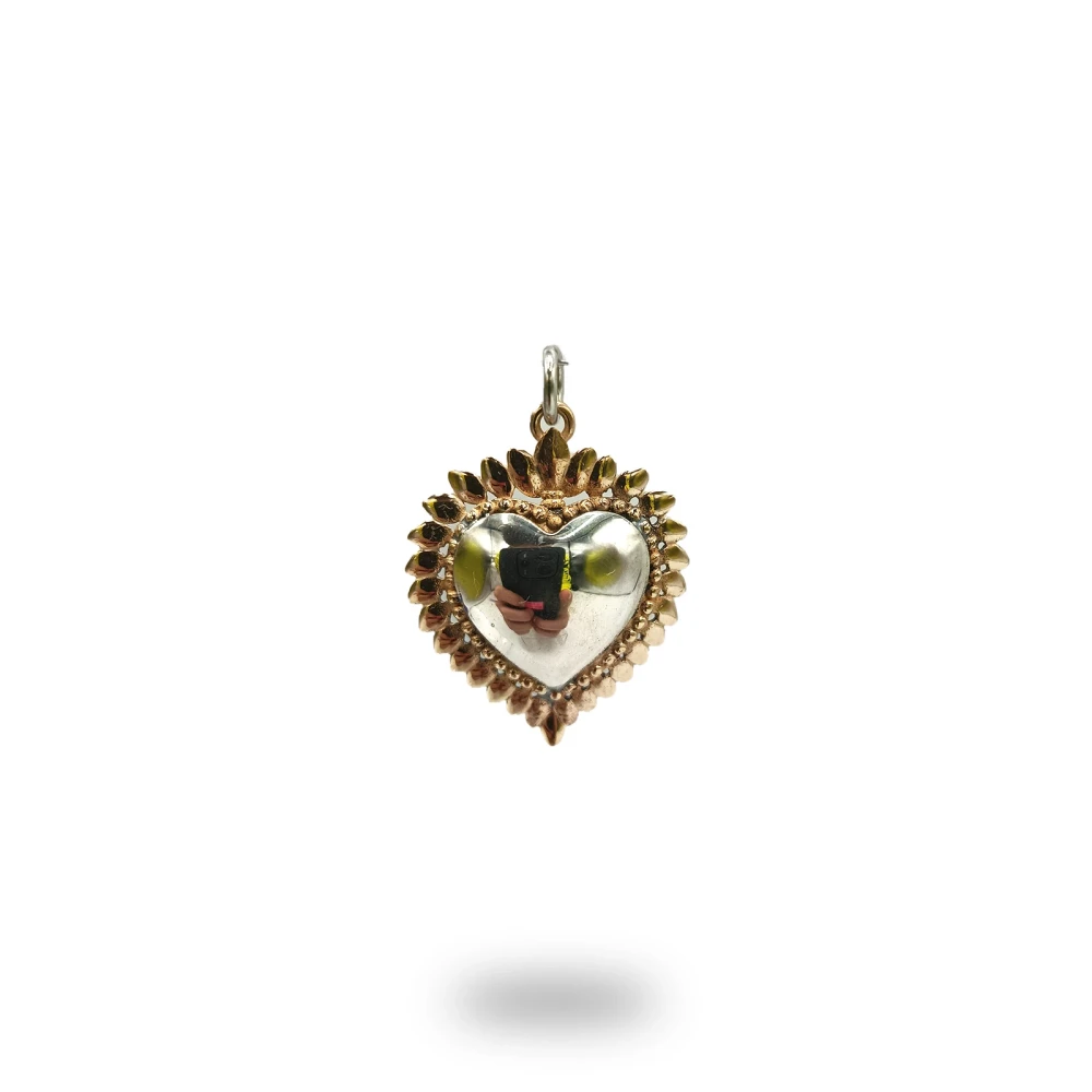 Cuore ex voto bicolore in argento e bronzo