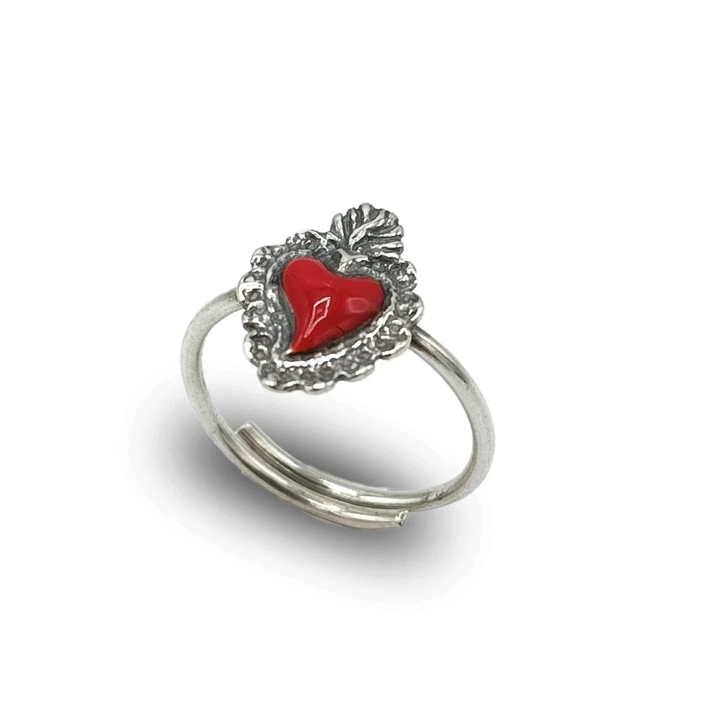 Anello in argento con Cuore Sacro smaltato